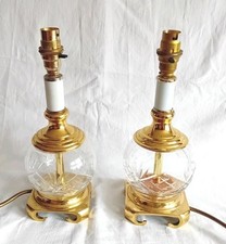 Vintage  Brass & Cut Glass Table Lamps X 2 Decorative Home Decor