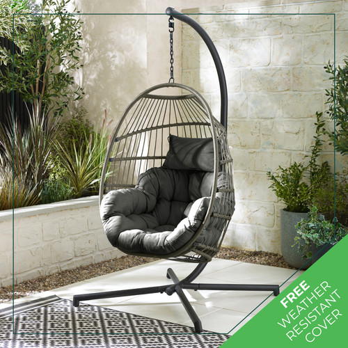 Grey rattan hanging egg chair - egg,
