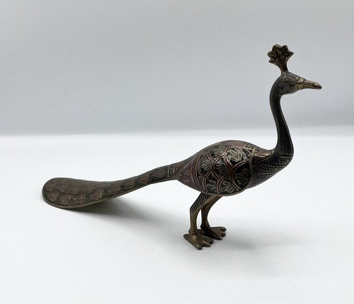 Vintage brass enamel - brass, peacock