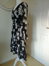 Lipsy Black Flowery Ruffle/Dip Hem Chiffon Type Dress/12