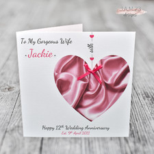 Personalised 12th Silk Wedding Anniversary Card Husband Wife Couple