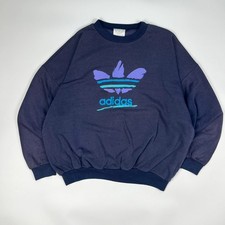 Vintage 90s Adidas Crewneck Jumper Mens XXL Washed Navy Spellout Logo Trefoil