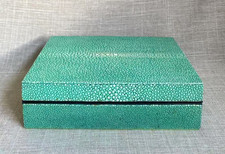 Vintage Art Deco Style Luxury Shagreen Jewellery Box Light Green Suede Interior