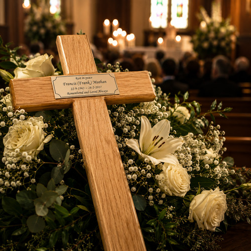 Memorial cross oak grave - oak,