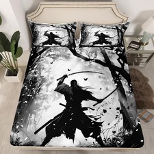Samurai Print Bed Sheets Black