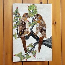 Vintage African Butterfly Wing Art Birds Signed Kale R Zaire 8x12 Mixed Media