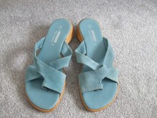 WORN COUPLE TIMES LADIES TOE POST SANDALS SZ 6 GEORGE BABY BLUE SUEDE WEDGE HEEL