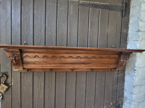 Antique oak coat rack - , shelf