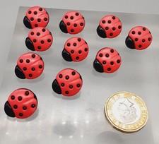 10 Children's Novelty Plastic Buttons - Red Ladybirds - 1.7cm across