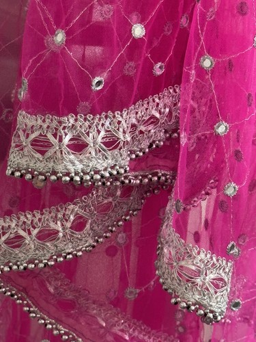 Shocking pink silver dupatta - shocking,