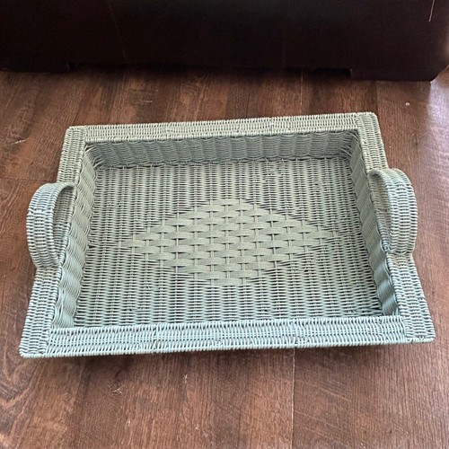 Vtg teal woven - wicker, serving