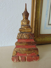 Antique Wooden Carved Thai Buddha Gold Gilding - 19th Century