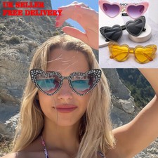 Ladies Heart Shape Sunglasses Gold Boho Festival Lolita Style Fancy Dress Party