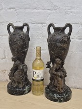 PAIR OF LARGE  17" FRENCH MOREAU SPELTER VASE FIGURES SCULPTURES URNS