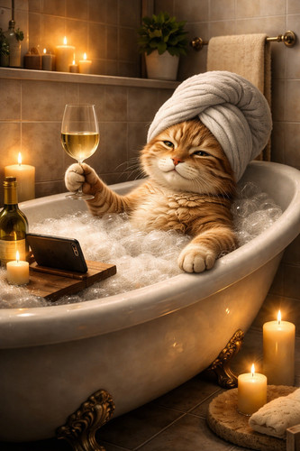Relaxing cat bath funny - cat,