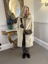 RINO &PELLE Coat Beige Faux Fur Effect Collar Zip Front Uk Size 12