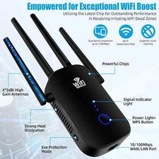 1200Mbps WiFi Booster Repeater Dual Band 2.4G 5G Extender Signal UK Plug Black