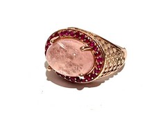 LADIES GOLD ON STERLING SILVER PINK QUARTZ & RUBELLITE RING SIZE Q 925 JEWELLERY