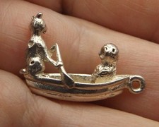 THE OWL AND THE PUSSYCAT vintage sterling silver three dimensional solid charm