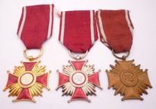 3 X POLAND / POLISH CROSS OF MERIT MEDALS PRL GOLD SILVER AND BRONZE CLASS