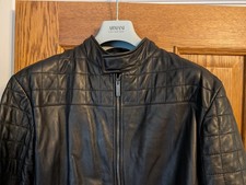 Armani Collezioni Black Leather Jacket With Quilted Effect. Sz42. RRP £999