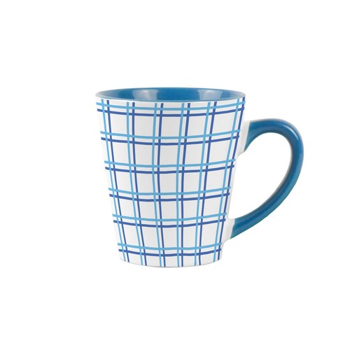 Blue checkered print latte - checkered, mug