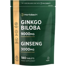 Ginkgo Biloba and Ginseng 12,000mg  | 180 Tablets | Vegan | By Horbaach