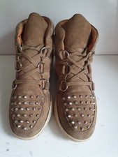 SANDRO DESIGNER UK 4 EU 37 WOMENS BEIGE SUEDE LEATHER FLAT STUDDED ANKLE BOOTS