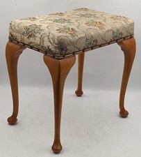 Queen Anne Style Dressing Table / Piano Stool Seat Light Green Floral Upholstery