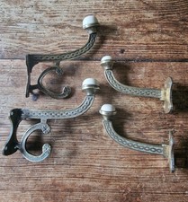 4 x Victorian White Porcelain & Brass Coat Hooks Two varieties, Same Design Rare