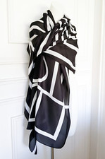 Ladies Black White  Womans Monochrome  Abstract  Long Dressy Neck Scarf  Shawl