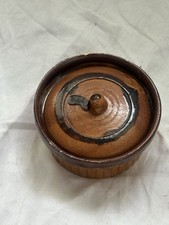 Vintage French Handmade stoneware round terrine, glazed earthenware baking dish