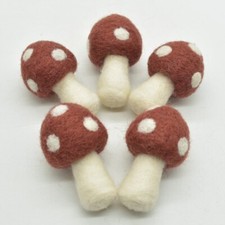 100% Wool Felt Mushroom Toadstools - 6 Pcs - 6cm - Choose from 7 Colours