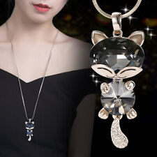925 Sterling Silver Kitten Cat Crystal Long Pendant Necklace for Women 