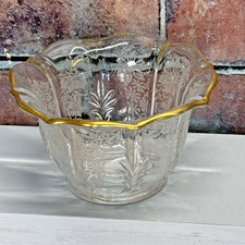 Vintage Fostoria Baroque Gold Lace Glass Mayonnaise Bowl/ Candy Dish Gold Gilt