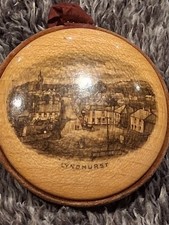 Victorian  Wooden Mauchline Ware  Sewing Pin Cushion wheel view of Lyndhurst vgc