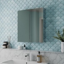 Double Door Bathroom Mirror Cabinet Cupboard Stainless Steel Wall Mounted 600mm