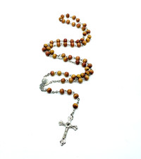 Vintage Olive Wood Bead Catholic Rosary Jerusalem Holy Land Crucifix Silver Tone
