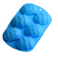 Blue 6 Holes Easter Egg Shape Silicone Baking Moulds Chocolate Cake Mould