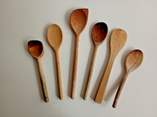 6 Vintage Wooden Baking Spoons / Stirrers, Worn Shabby Vintage