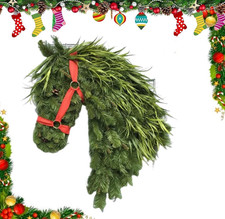 Horse Head Wreath-Rustic Farmhouse Equestrian Door Decor,Handmade Christmas