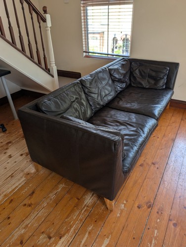 Heals black leather sofa - black, with