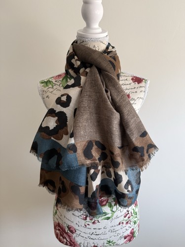 Leopard print scarf with blue - scarf,