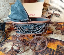 Vintage Victorian Large Carriage 30cm Tall Pram Antique Baby Doll Stroller TLC
