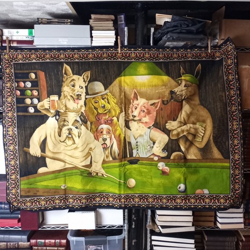 Dogs playing pool tapestry - dogs,