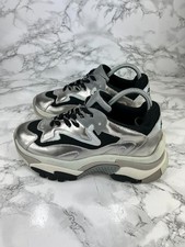 Ash Amstaf Womens Chunky Trainers Size UK 4 Silver Black Leather Lace Up