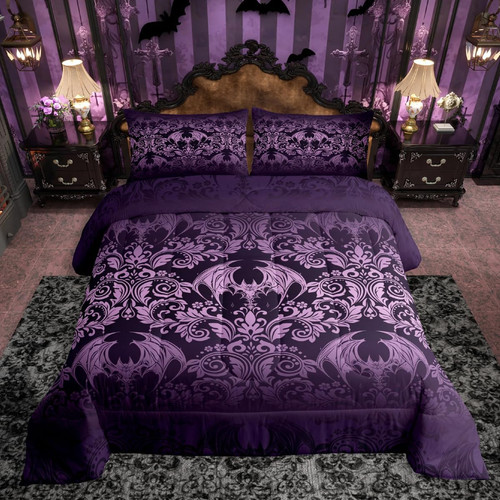 Purple gothic damask comforter - purple,