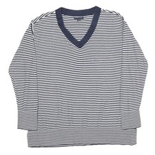 TOMMY HILFIGER Womens Navy & White Patterned Jumper V-Neck Basic Knit XL Striped