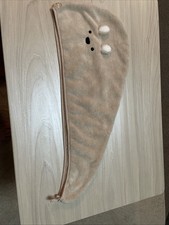 Fleece Hair Wrap Turby Towel In Beige With Cute Face On It