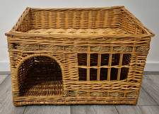 Wicker Cat House Woven Basket Bed Den Beige Indoor 2 Tier Floors 
